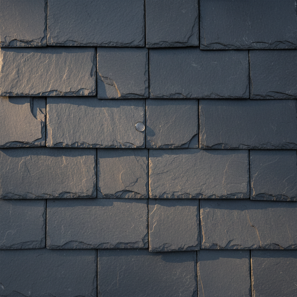 Welsh slate, hand-split, stacked at the workshop.