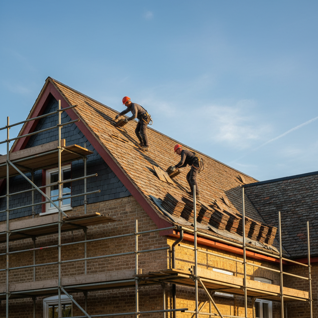 Stripping back the old roof on a Georgian terrace.