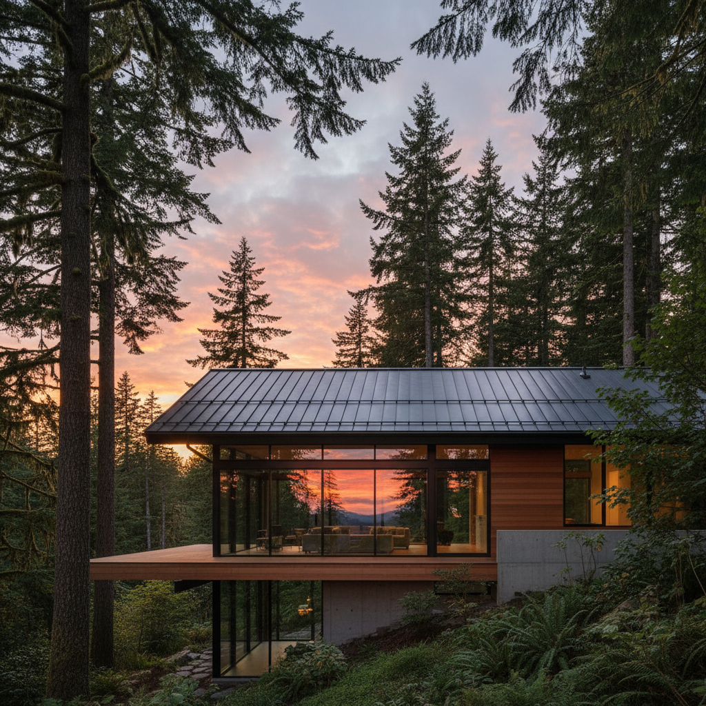 Modern coastal new-build with copper standing seam.