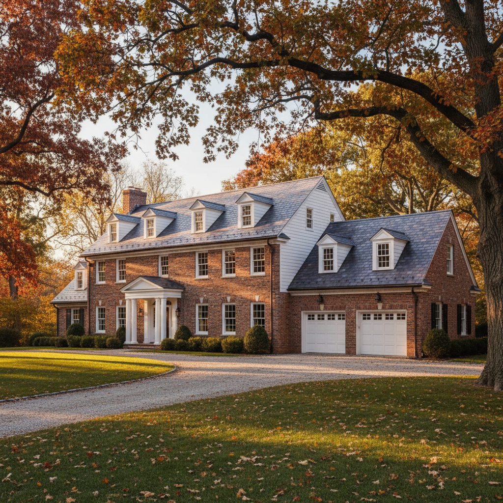 Traditional country house with restored slate roof.